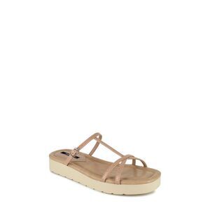 KENSIE Womens Beige Croc 0.5" Dara Square Toe Wedge Slip On Slide Sandals 6.5 M